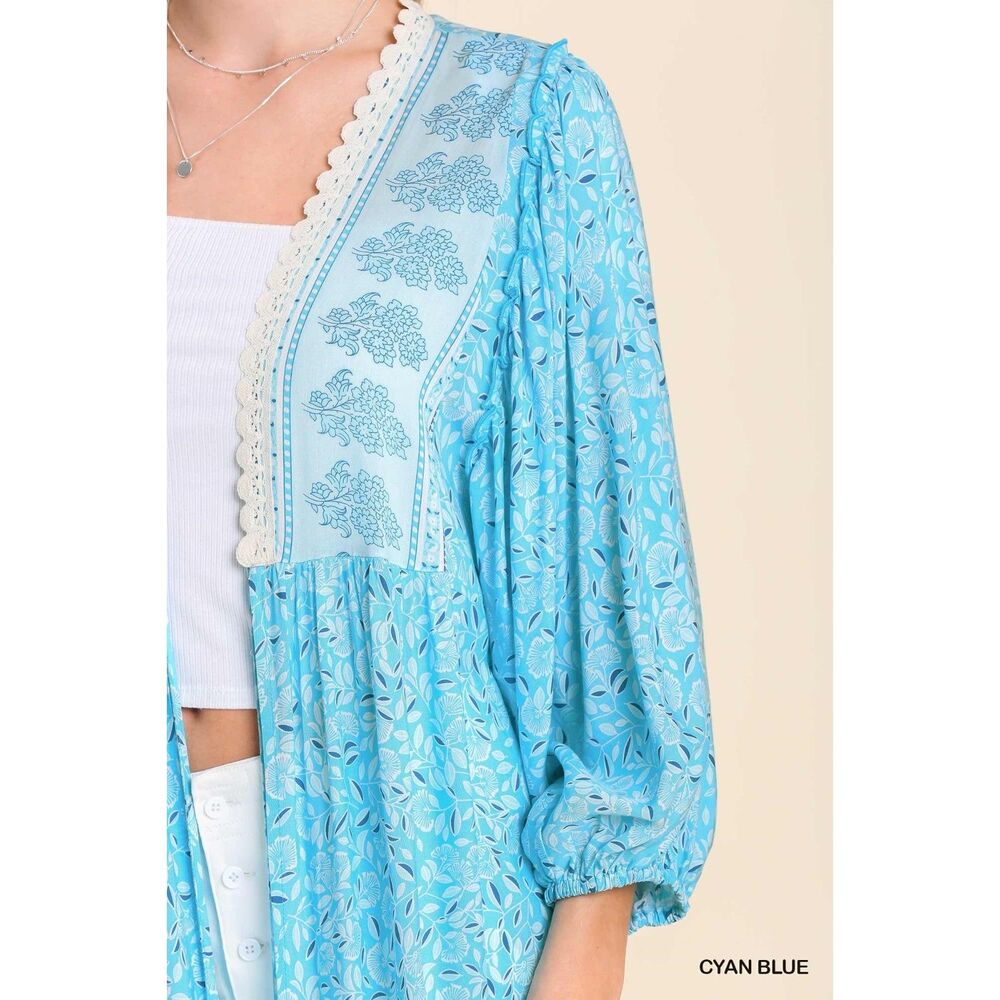 UMGEE NWT Boutique Boho Blue Kimono Jacket Stevie Nicks Gypsy Festival S M L - Picture 7 of 10